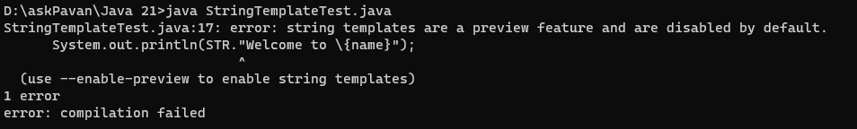 Java String Templates in java 21 